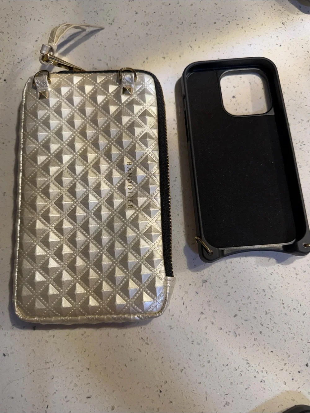 Bandolier Metallic Silver Quilted Phone Crossbody with Card Slot